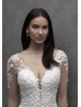 Long Illusion Sleeve Ivory Sequined Lace Sheer Back Wedding Dress